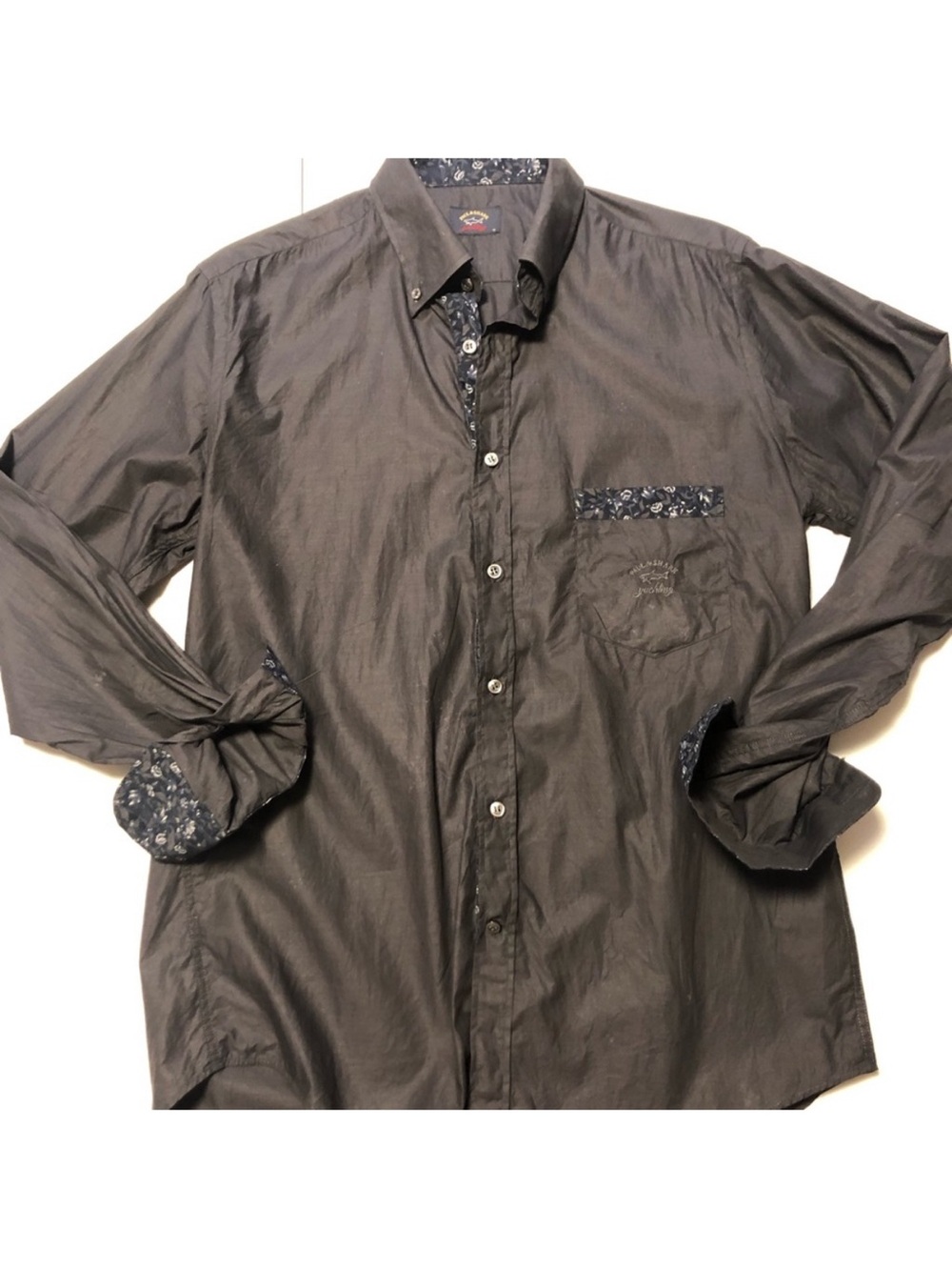 Paul & Shark Dark Gray Button-Up Shirt with Contrast Trim